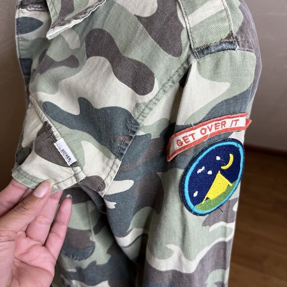 Mother Shirt Womens XS Green Linen Lyocell Camouflage Loose Veteran Button Up - Picture 7 of 11